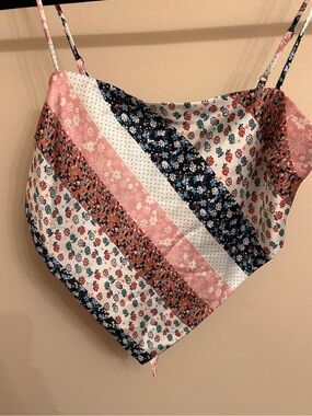 Princess Polly Pink & Navy Floral Patchwork Cowl Crop Top